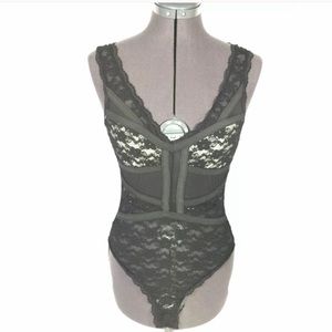 NWT Costa Blanca Black Sheer Lace Bodysuit